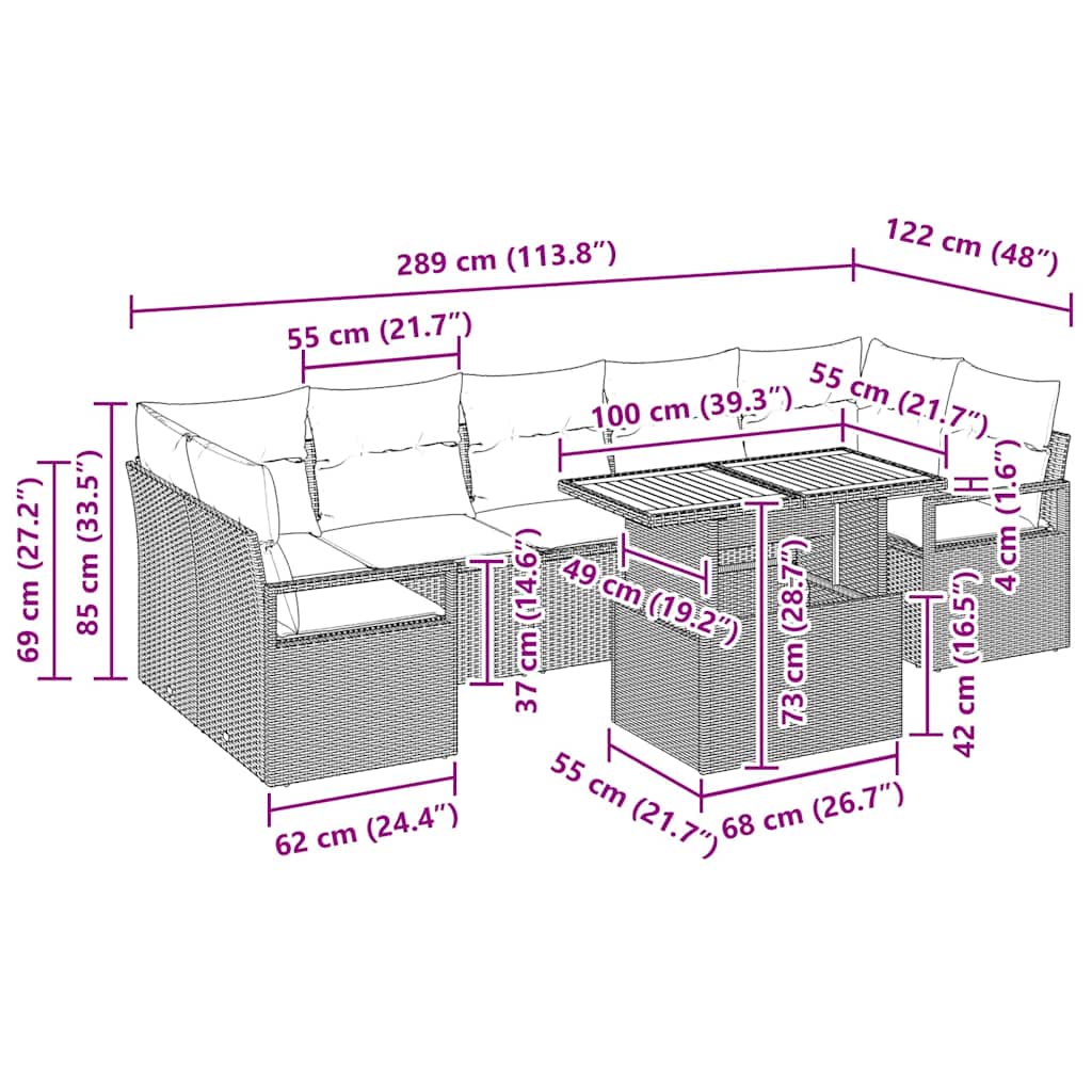 Tuin Sofa Set met kussen met kussen 8 pcs Zwart en Bruin