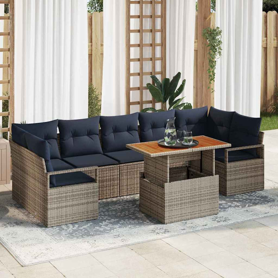 Tuin Sofa Set met kussen 8 pcs Grijs en Marineblauw
