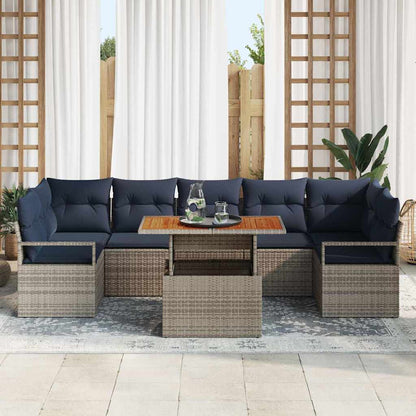 Tuin Sofa Set met kussen 8 pcs Grijs en Marineblauw
