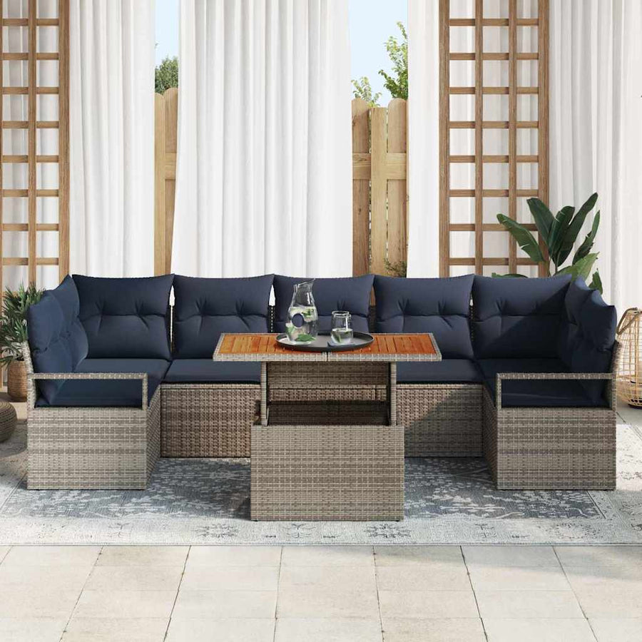 Tuin Sofa Set met kussen 8 pcs Grijs en Marineblauw