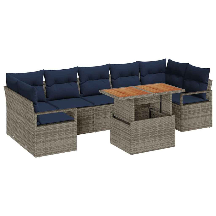 Tuin Sofa Set met kussen 8 pcs Grijs en Marineblauw