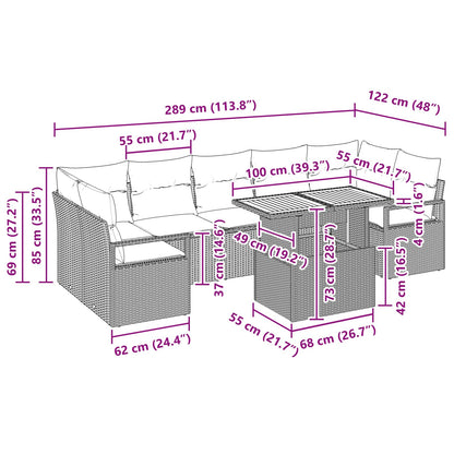 Tuin Sofa Set met kussen 8 pcs Grijs en Marineblauw