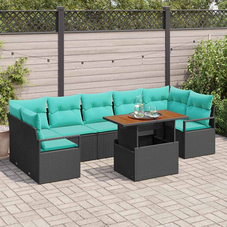 Tuin Sofa Set met kussen 8 pcs Zwart en Blauwgroen