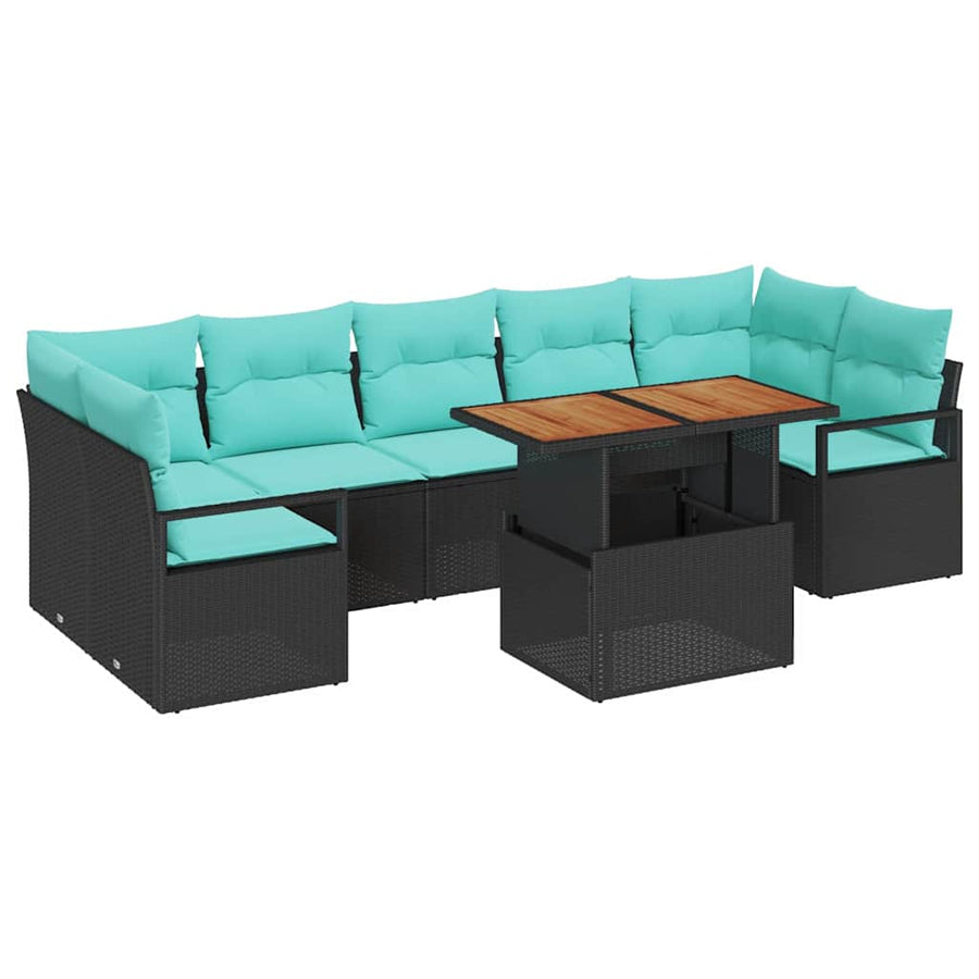 Tuin Sofa Set met kussen 8 pcs Zwart en Blauwgroen