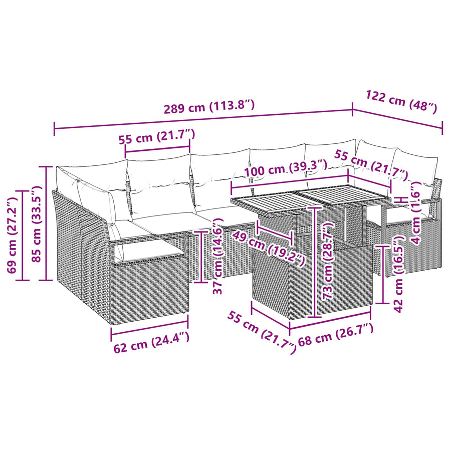 Tuin Sofa Set met kussen 8 pcs Zwart en Blauwgroen