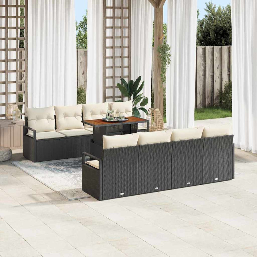 Tuin Sofa Set met kussen met kussen 9 pcs Zwart en Crème