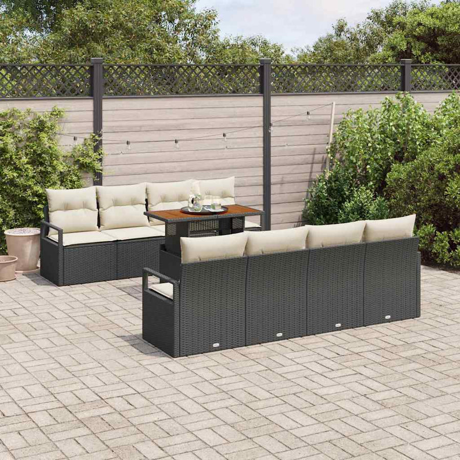 Tuin Sofa Set met kussen met kussen 9 pcs Zwart en Crème