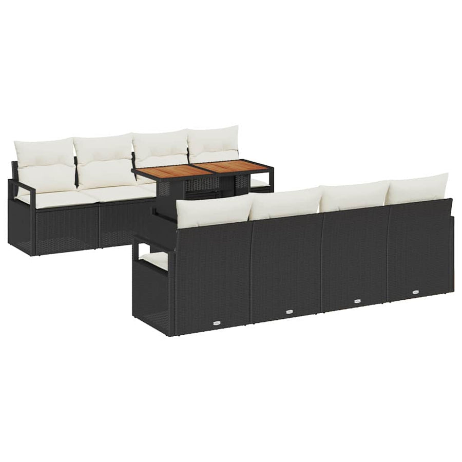 Tuin Sofa Set met kussen met kussen 9 pcs Zwart en Crème