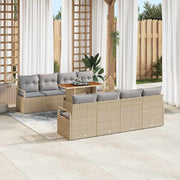 Modulaire tuin loungeset 9-delig poly rattan acaciahout beige grijs