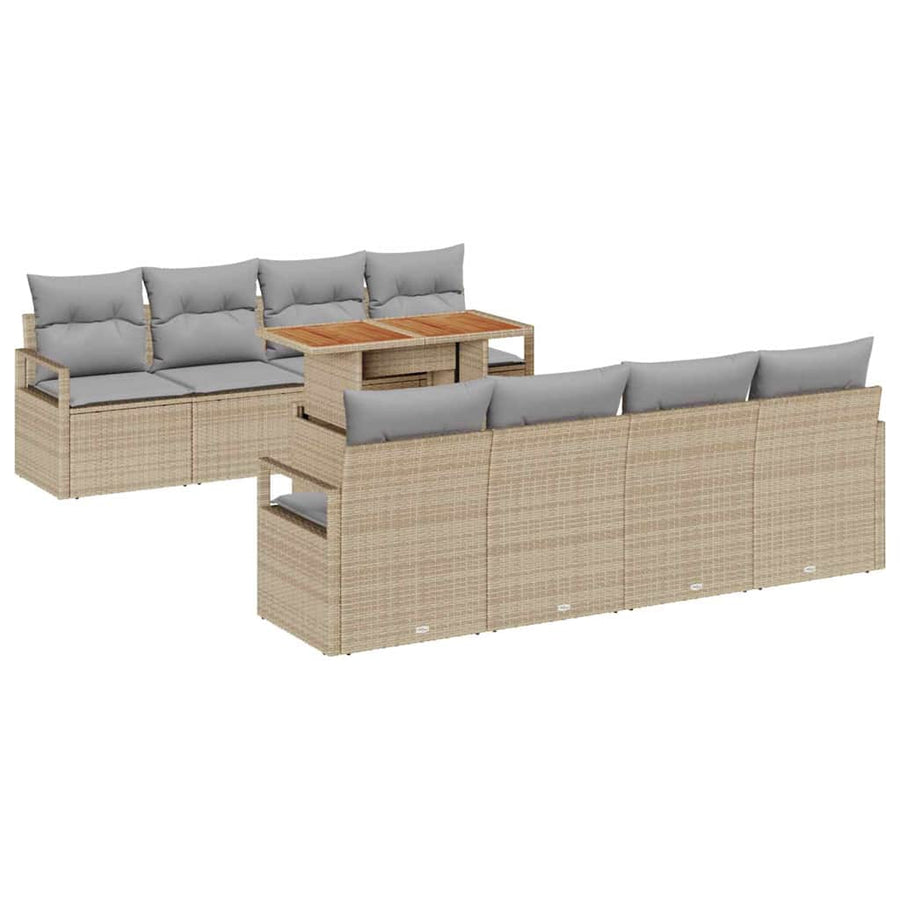 Tuin Sofa Set met kussen met kussen 9 pcs Beige en Grijs