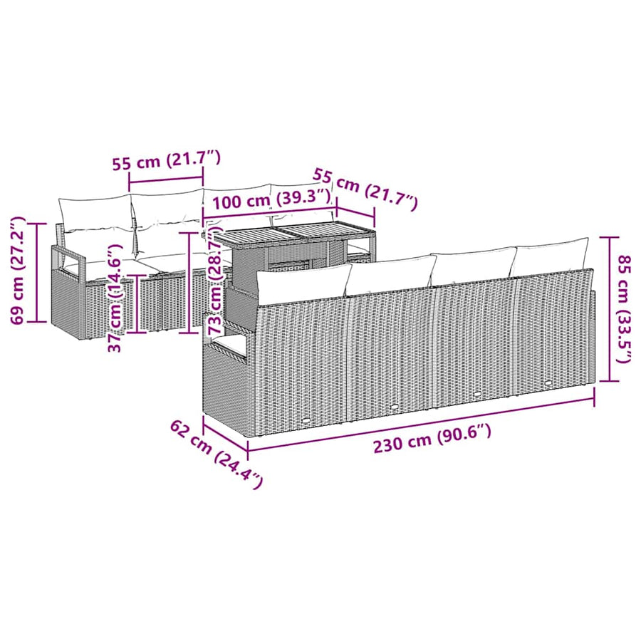 Tuin Sofa Set met kussen met kussen 9 pcs Beige en Crème