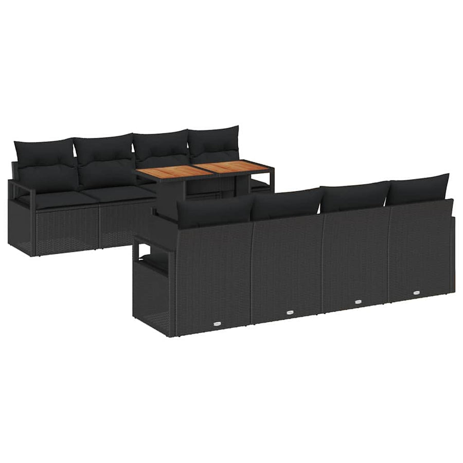 Tuin Sofa Set met kussen met kussen 9 pcs Zwart en Bruin
