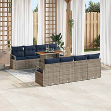 Tuin Sofa Set met kussen 9 pcs Grijs en Marineblauw