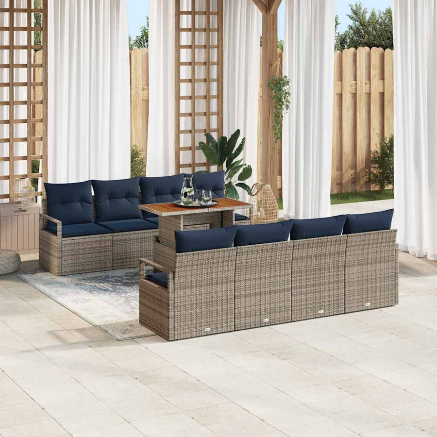 Tuin Sofa Set met kussen 9 pcs Grijs en Marineblauw