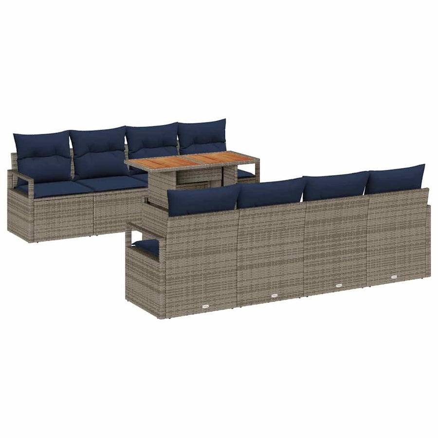 Tuin Sofa Set met kussen 9 pcs Grijs en Marineblauw