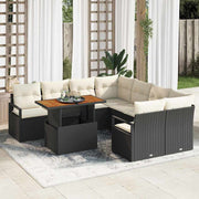 Tuin lounge set 9-delig poly rattan zwart crème