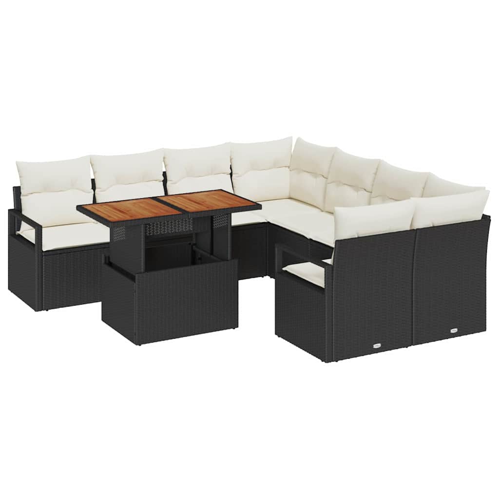 Tuin Eetset met kussen 9 pcs Zwart en Crème
