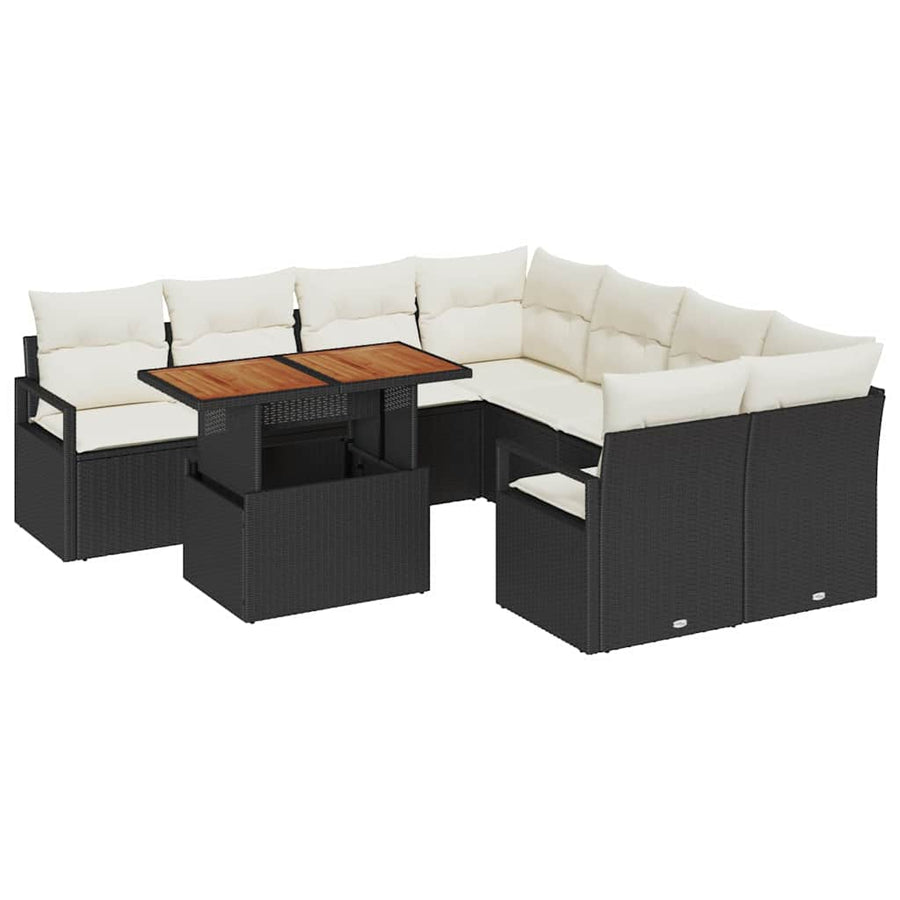 Tuin Eetset met kussen 9 pcs Zwart en Crème