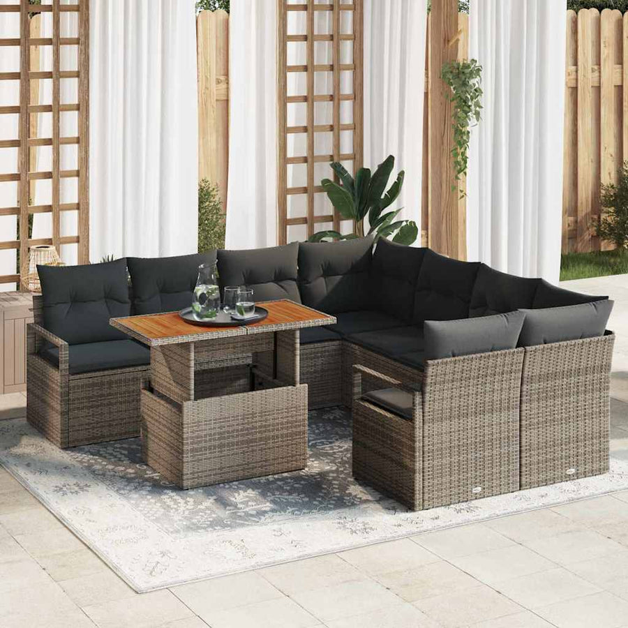 Tuin Eetset met kussen 9 pcs Grijs en Bruin