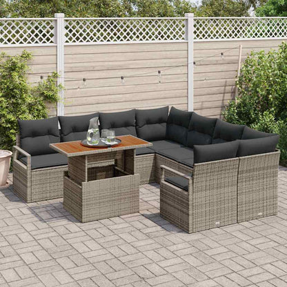 Tuin Eetset met kussen 9 pcs Grijs en Bruin