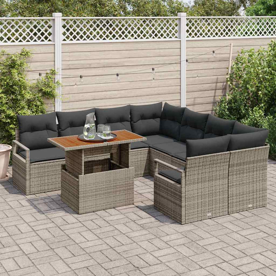 Tuin Eetset met kussen 9 pcs Grijs en Bruin