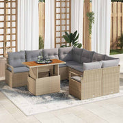 Modulaire lounge set 9-delig poly rattan acaciahout beige grijs