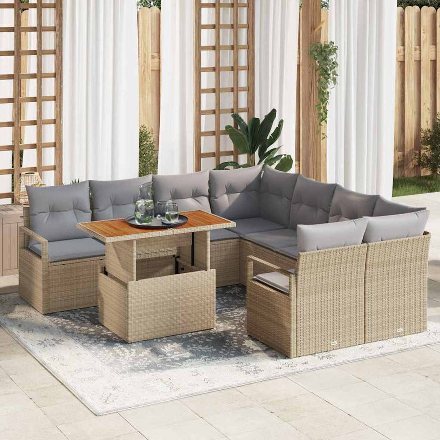 Tuin Eetset met kussen 9 pcs Beige en Grijs