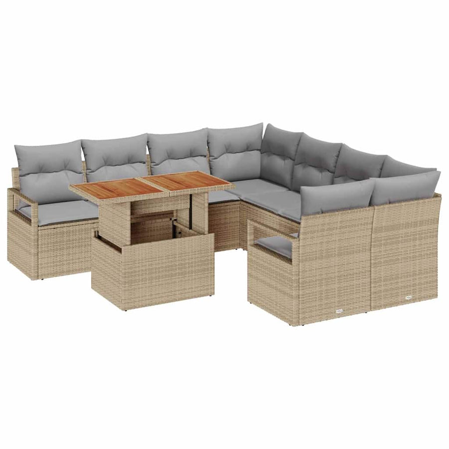 Tuin Eetset met kussen 9 pcs Beige en Grijs