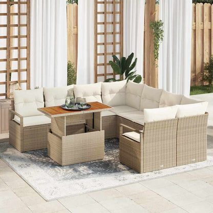 Tuin Eetset met kussen 9 pcs Beige en Crème