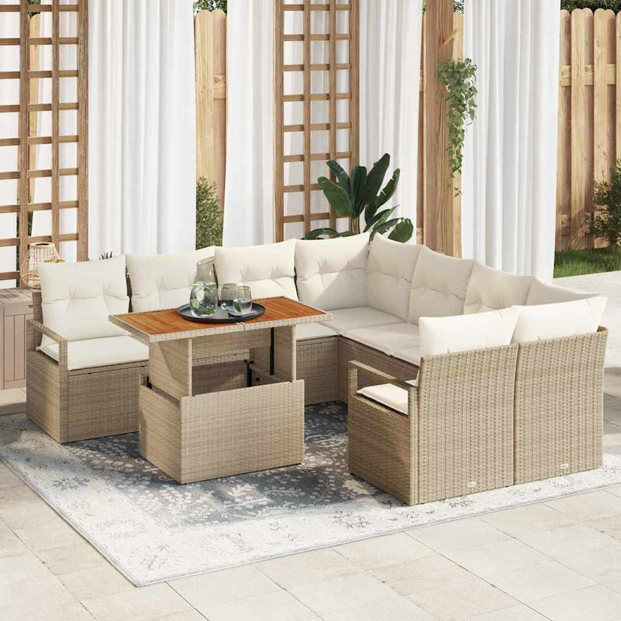 Tuin Eetset met kussen 9 pcs Beige en Crème