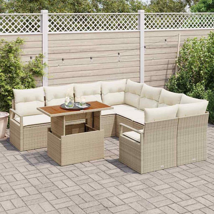 Tuin Eetset met kussen 9 pcs Beige en Crème