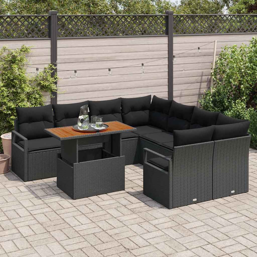 Tuin Eetset met kussen 9 pcs Zwart en Bruin