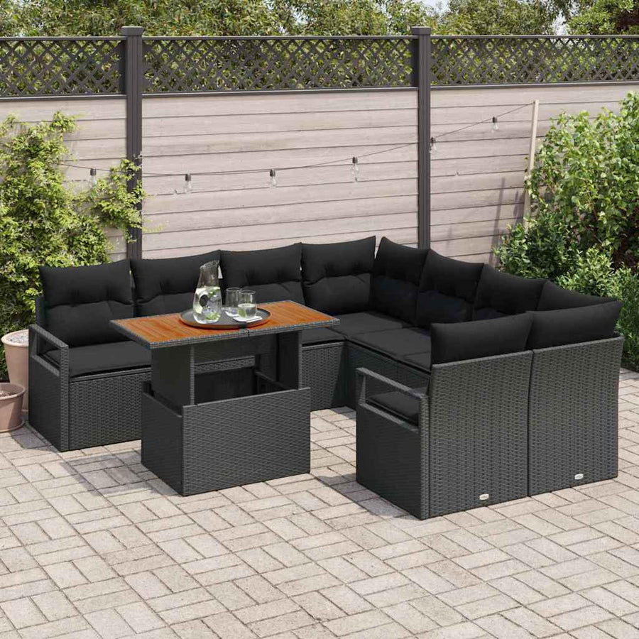 Tuin Eetset met kussen 9 pcs Zwart en Bruin