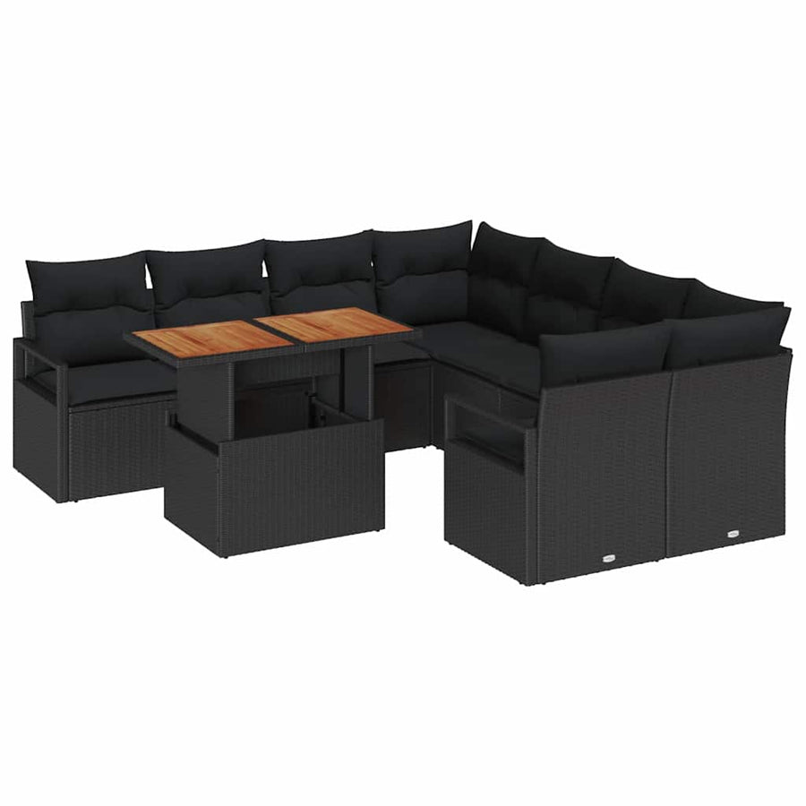 Tuin Eetset met kussen 9 pcs Zwart en Bruin