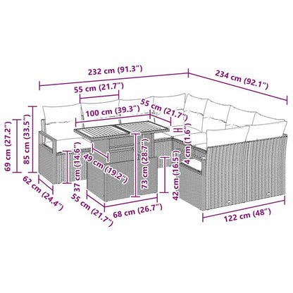 Tuin Eetset met kussen 9 pcs Zwart en Bruin