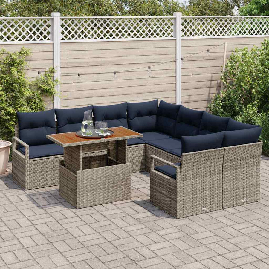 Tuin Eetset met kussen 9 pcs Grijs en Marineblauw