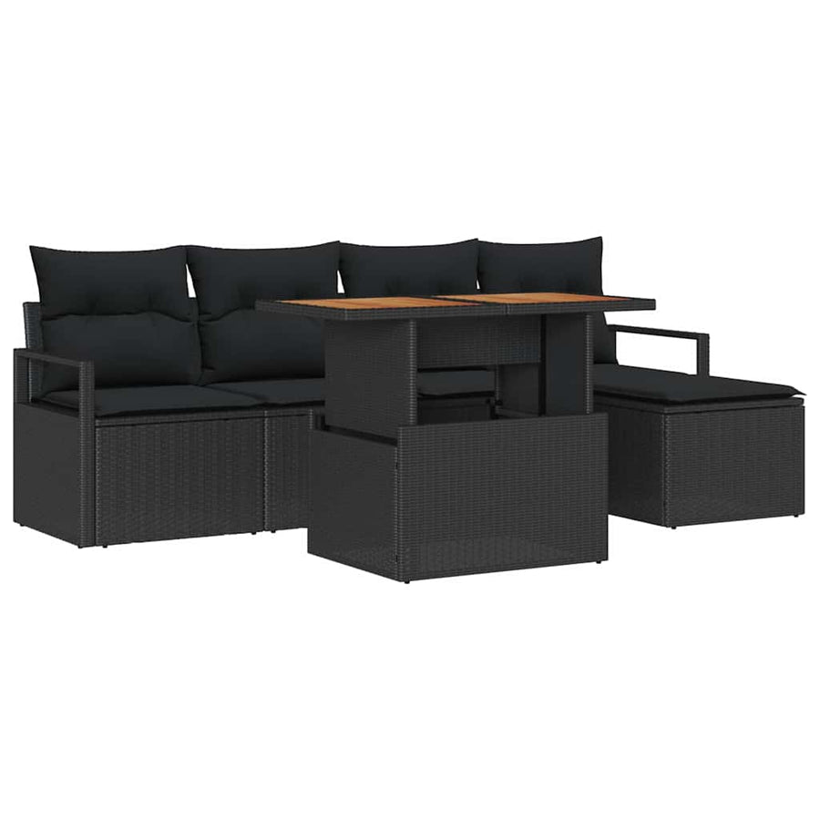 Tuin Eetset met kussen 6 pcs Zwart en Bruin