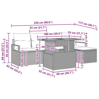 Tuin Eetset met kussen 6 pcs Zwart en Bruin
