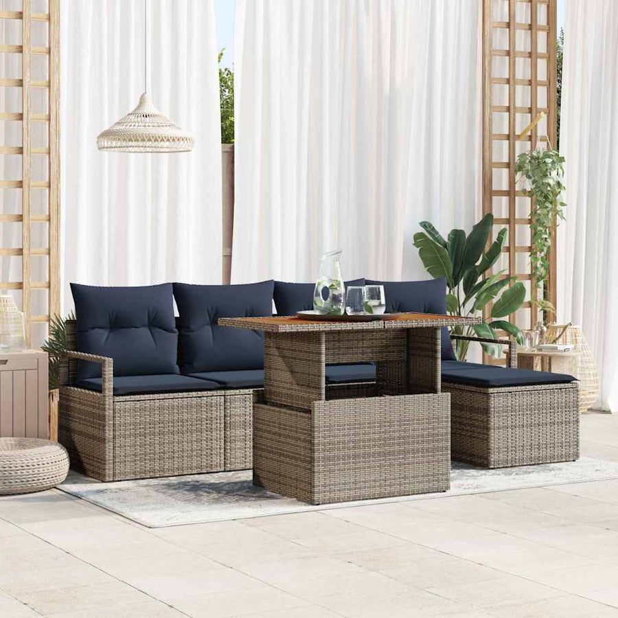 Tuin Eetset met kussen 6 pcs Grijs en Marineblauw