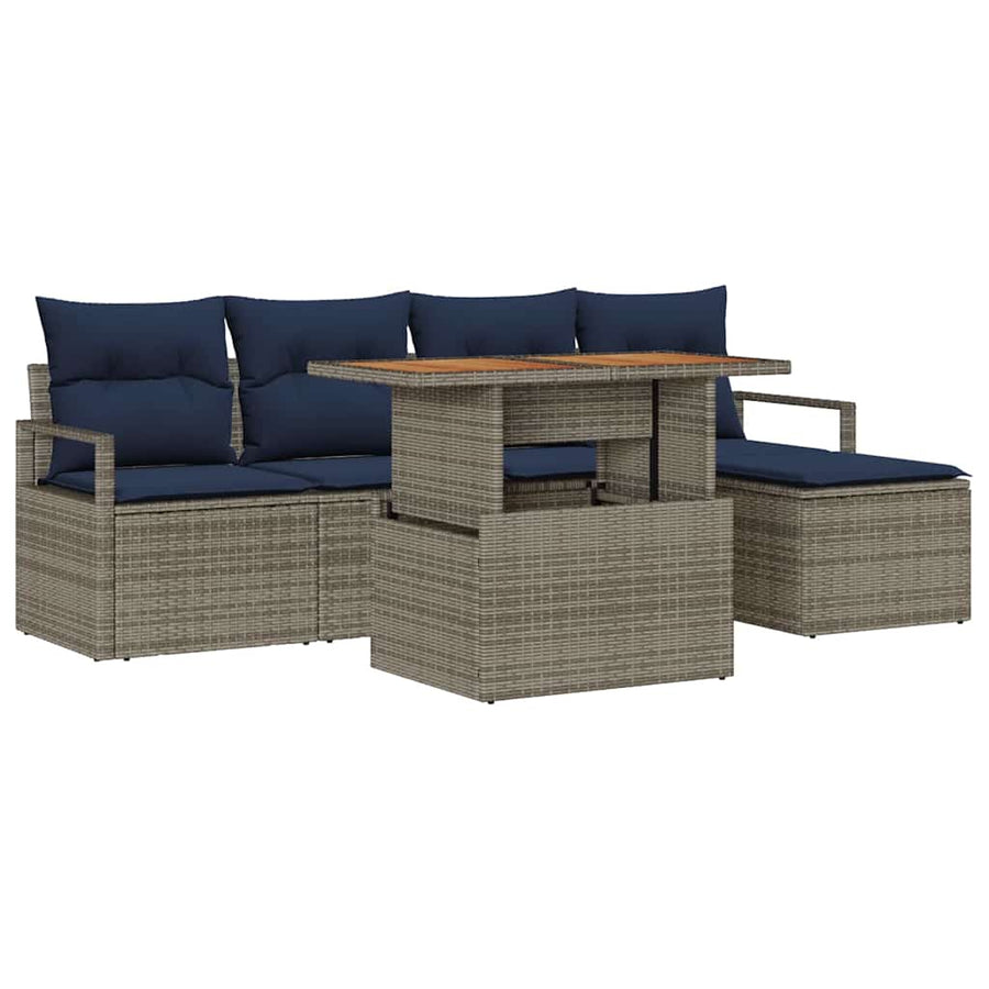 Tuin Eetset met kussen 6 pcs Grijs en Marineblauw