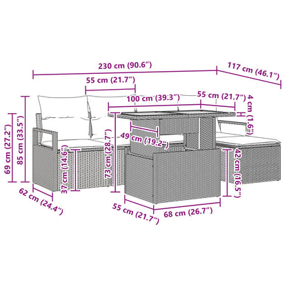 Tuin Eetset met kussen 6 pcs Grijs en Marineblauw