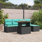 Modulaire loungeset 5 pers. poly rattan zwart blauwgroen