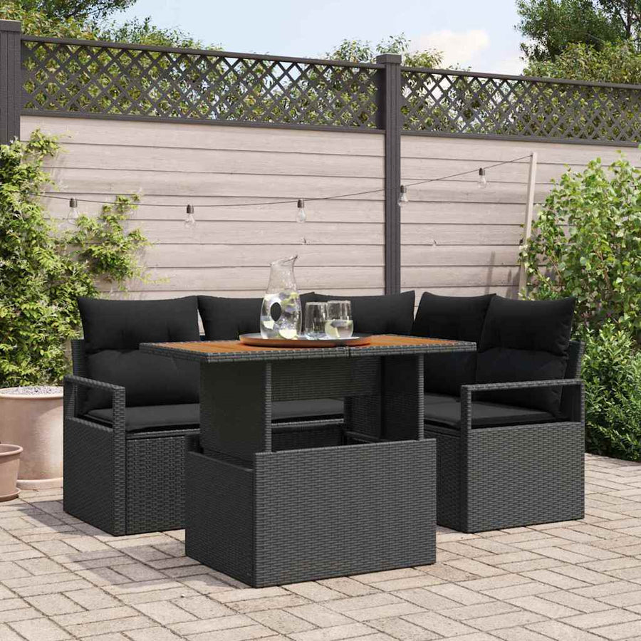 Tuin Eetset met kussen 5 pcs Zwart en Bruin