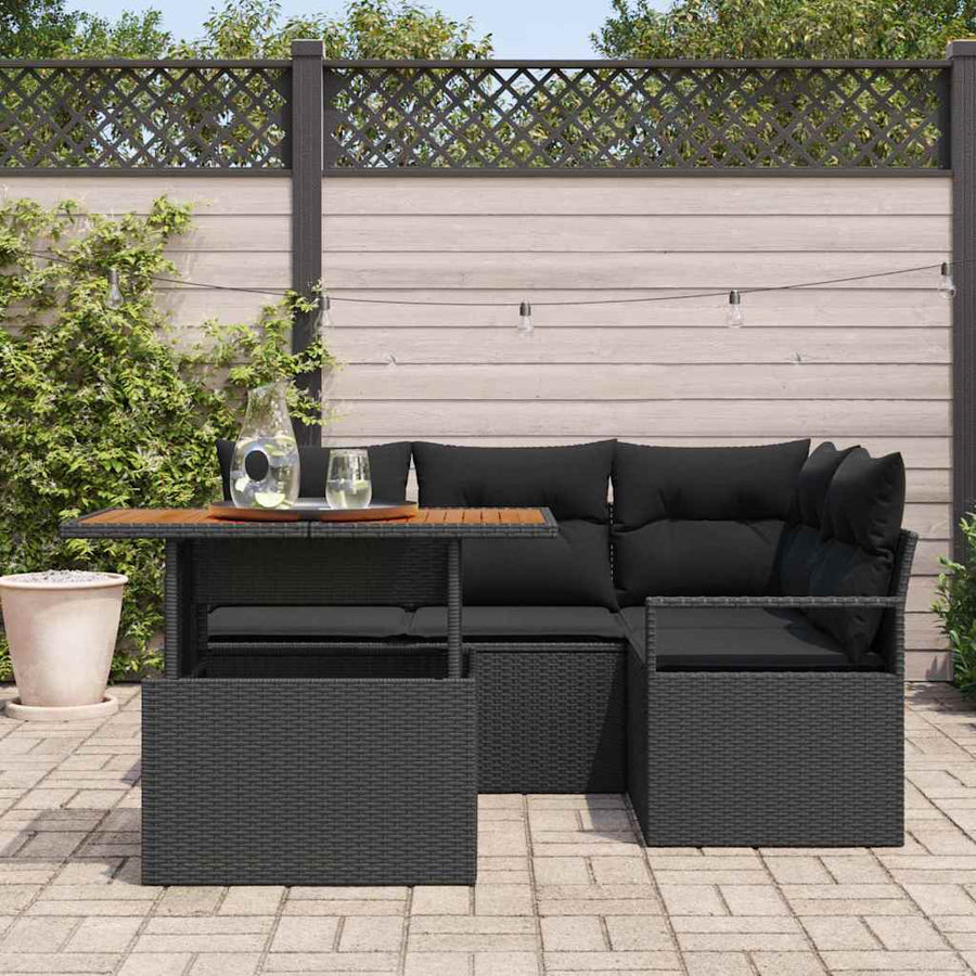 Tuin Eetset met kussen 5 pcs Zwart en Bruin