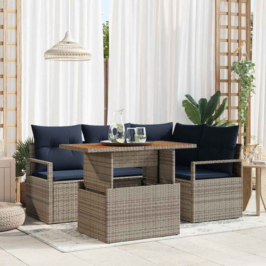 Tuin Eetset met kussen 5 pcs Grijs en Marineblauw