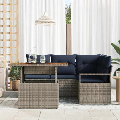Tuin Eetset met kussen 5 pcs Grijs en Marineblauw