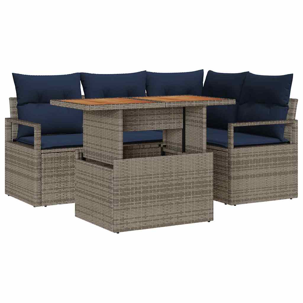 Tuin Eetset met kussen 5 pcs Grijs en Marineblauw