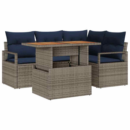 Tuin Eetset met kussen 5 pcs Grijs en Marineblauw
