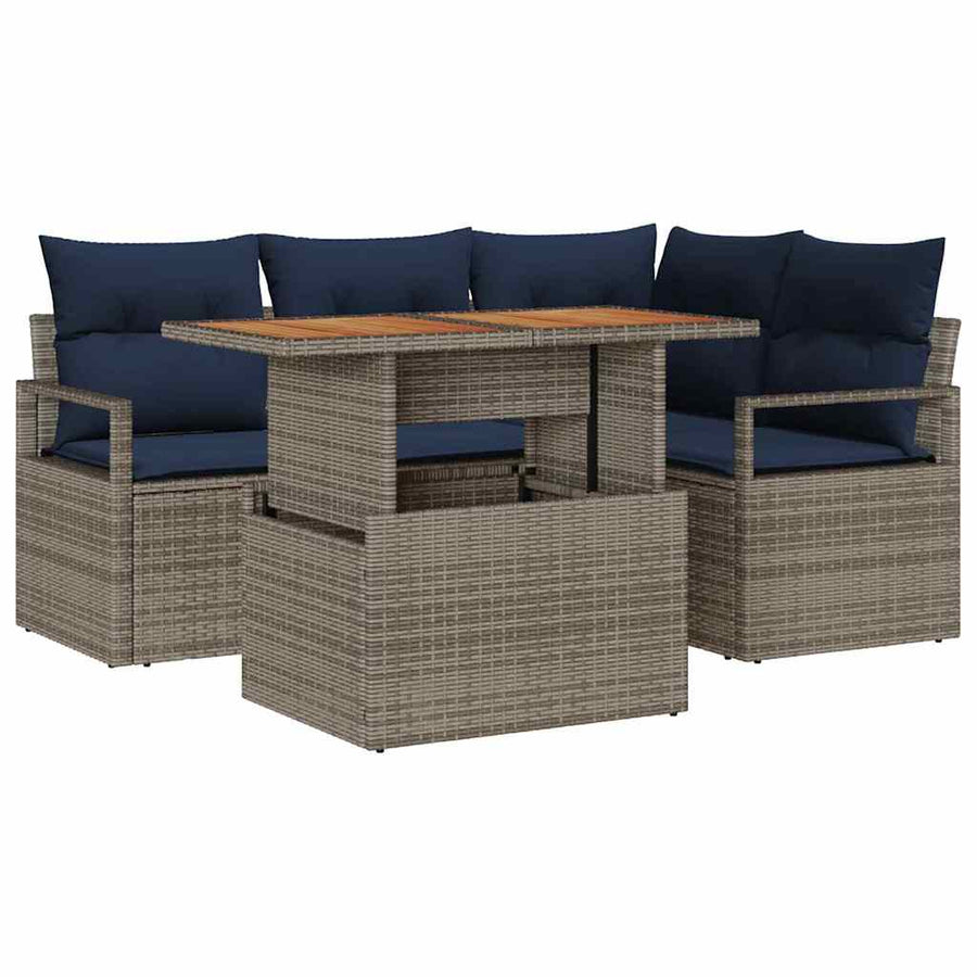 Tuin Eetset met kussen 5 pcs Grijs en Marineblauw