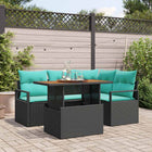 Tuinset massief acaciahout poly rattan zwart blauwgroen 5-delig